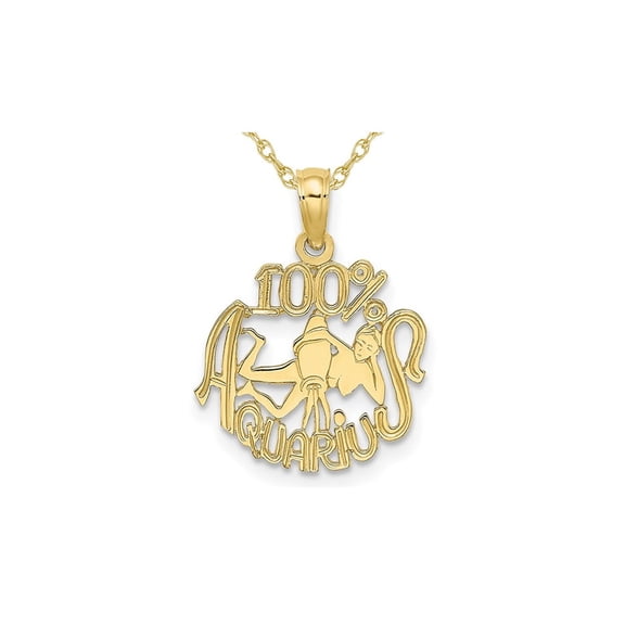 10K Yellow Gold 100% AQUARIUS Charm Astrology Zodiac Pendant Necklace with Chain for Women