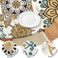 thumbnail image 4 of Wipe-Clean Boho Floral Tablecloth 44Inch Round, Elastic Fitted for 38-42 Inch Tables, 4 of 7