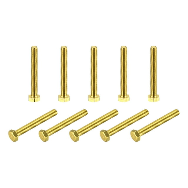 Unique Bargains Brass Hex Bolts, M6x45mm 10 Pack Fully Thread Grade 4.8 Machine Screws