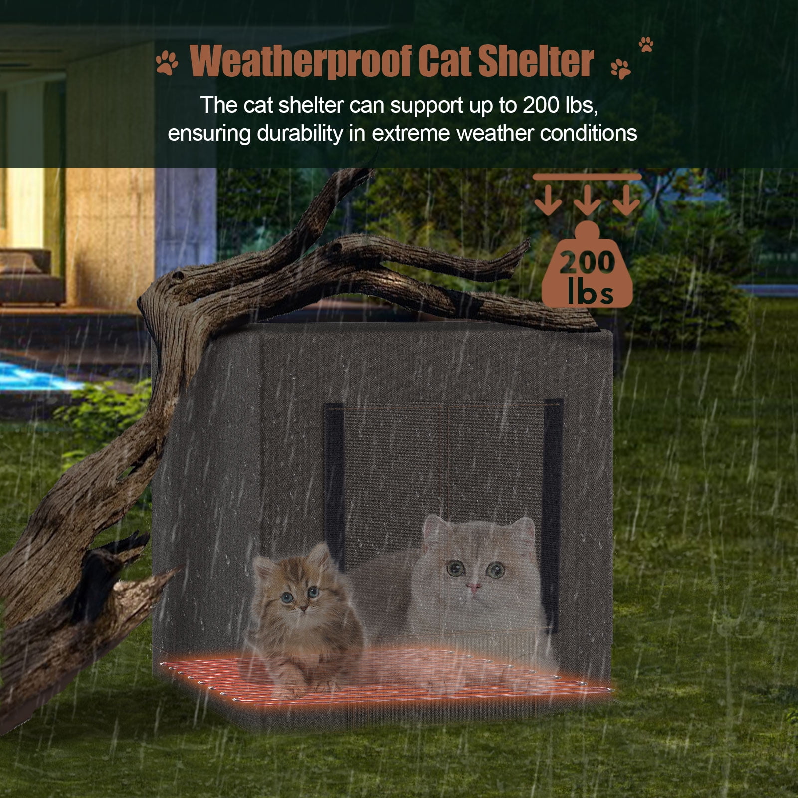Xecessory Large Heated Cat House for Outdoor Cats in Winter, Waterproof Insulated Outdoor Cat House, Feral Cat Shelter with Heating Pad for Small Animals (Brown)
