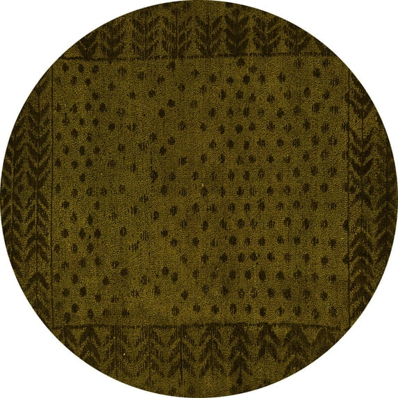 Ahgly Company Indoor Round Abstract Yellow Modern Area Rugs, 6' Round