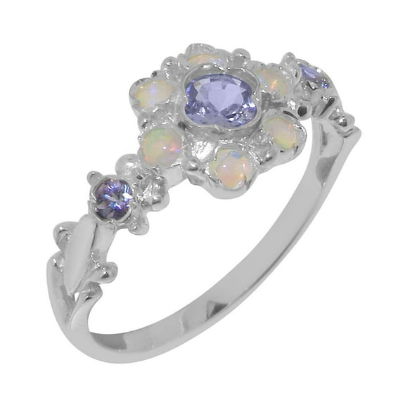 LBG British Made 925 Sterling Silver Natural Tanzanite & Opal Womens Anniversary Ring - 33 size options - Size 10