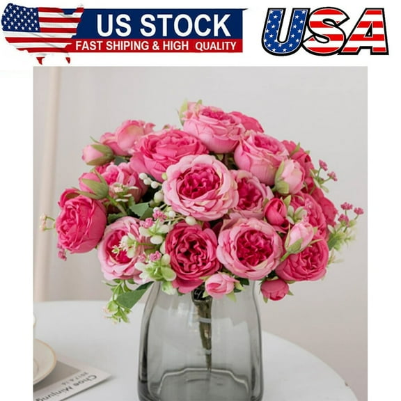 3 Pcs Artificial Flowers, Fake Peony Silk Peonies Faux Fuschia Hot Pink Flowers