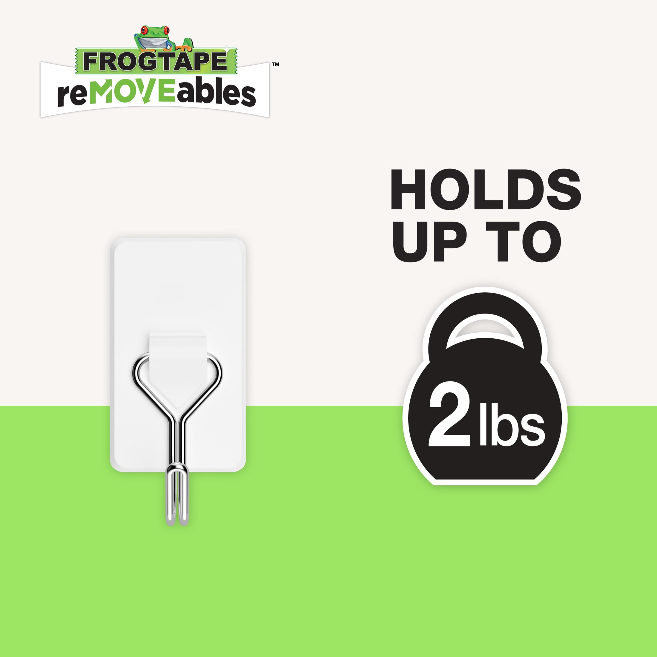 FrogTape reMOVEables Medium White Wire Hooks, 2 Hooks and 4 Adhesive Strips