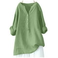 thumbnail image 3 of Yuanlong Womens T-Shirt Plain Full Sleeve V-Neck Buttons Down T Shirts Fall Outing Relaxed Ladies For Long Blouse Tops, 3 of 4