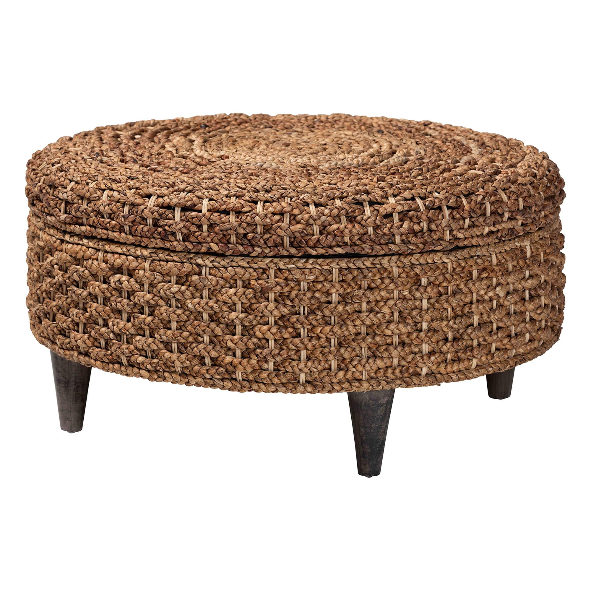 bali & pari Bailey Boho Storage Ottoman, 35"W, Round, Natural Brown