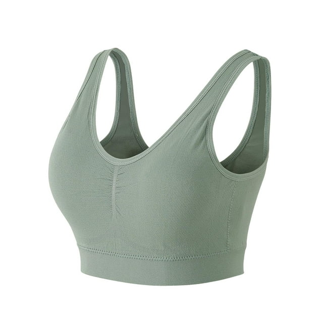 Top deportivo cruzado de color liso para mujer: bandeau sin costuras con relleno extraíble, ligero, ideal para yoga, gimnasio y uso informal.