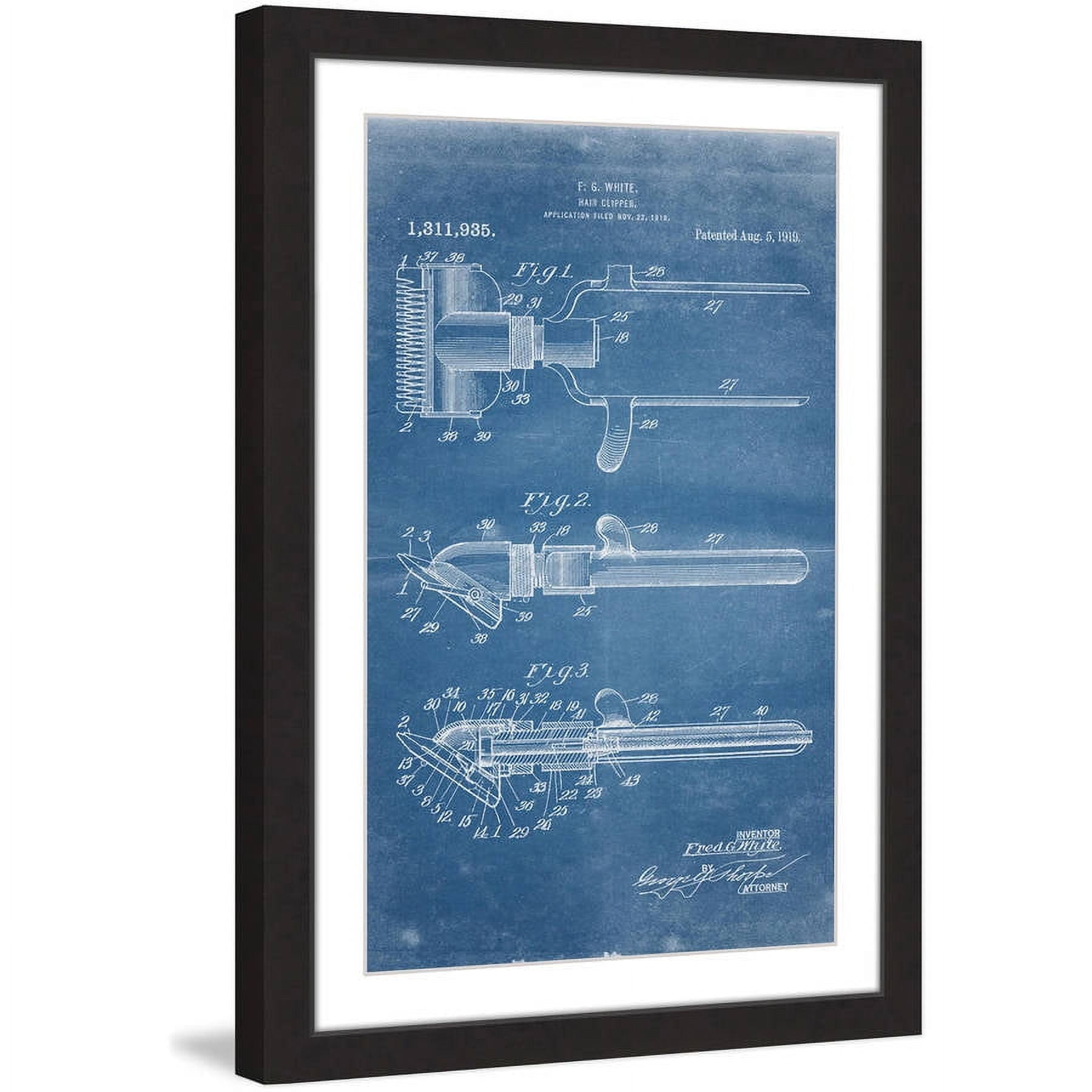 "Hair Clipper 1919 Blueprint" Framed Painting Print