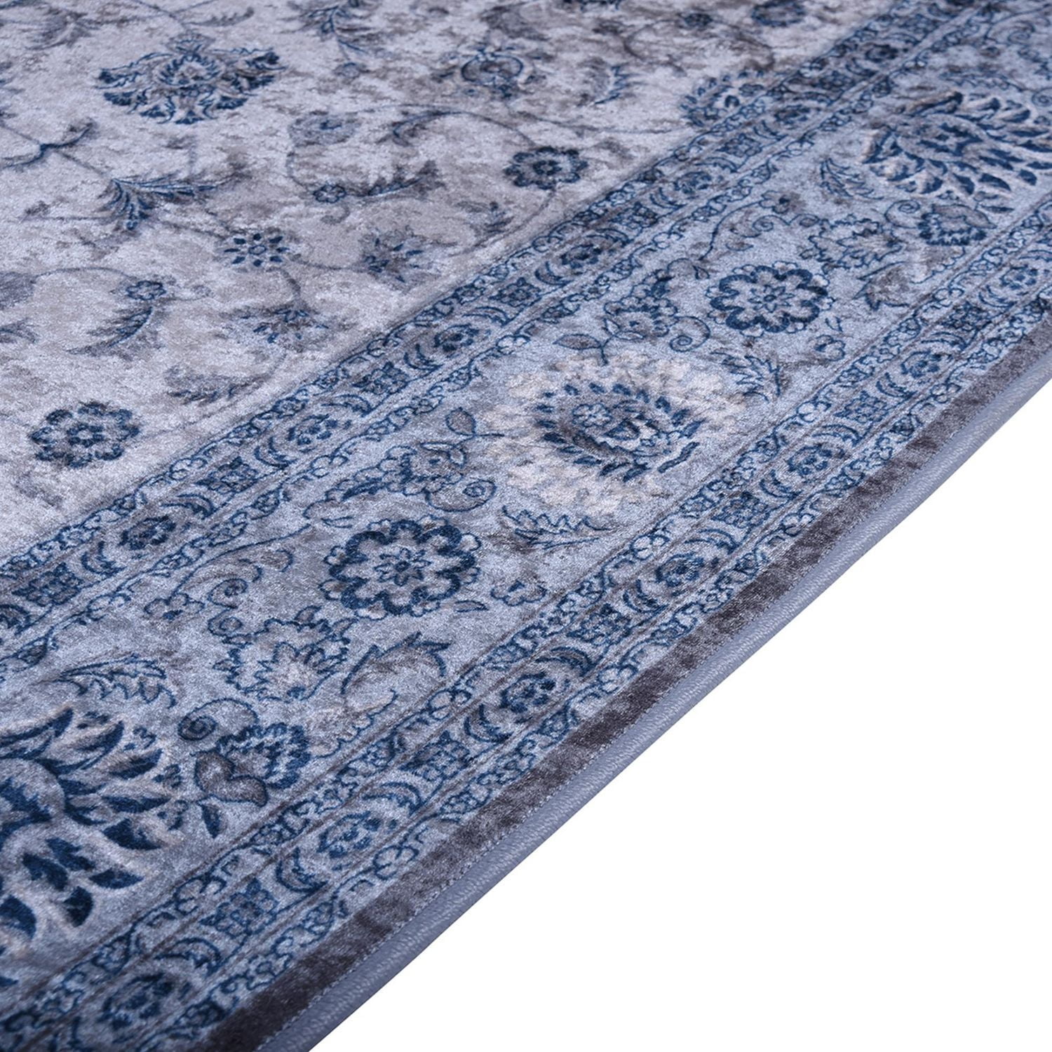 Colle Distressed Floral Oriental Area Rug, Silver Grey / Blue