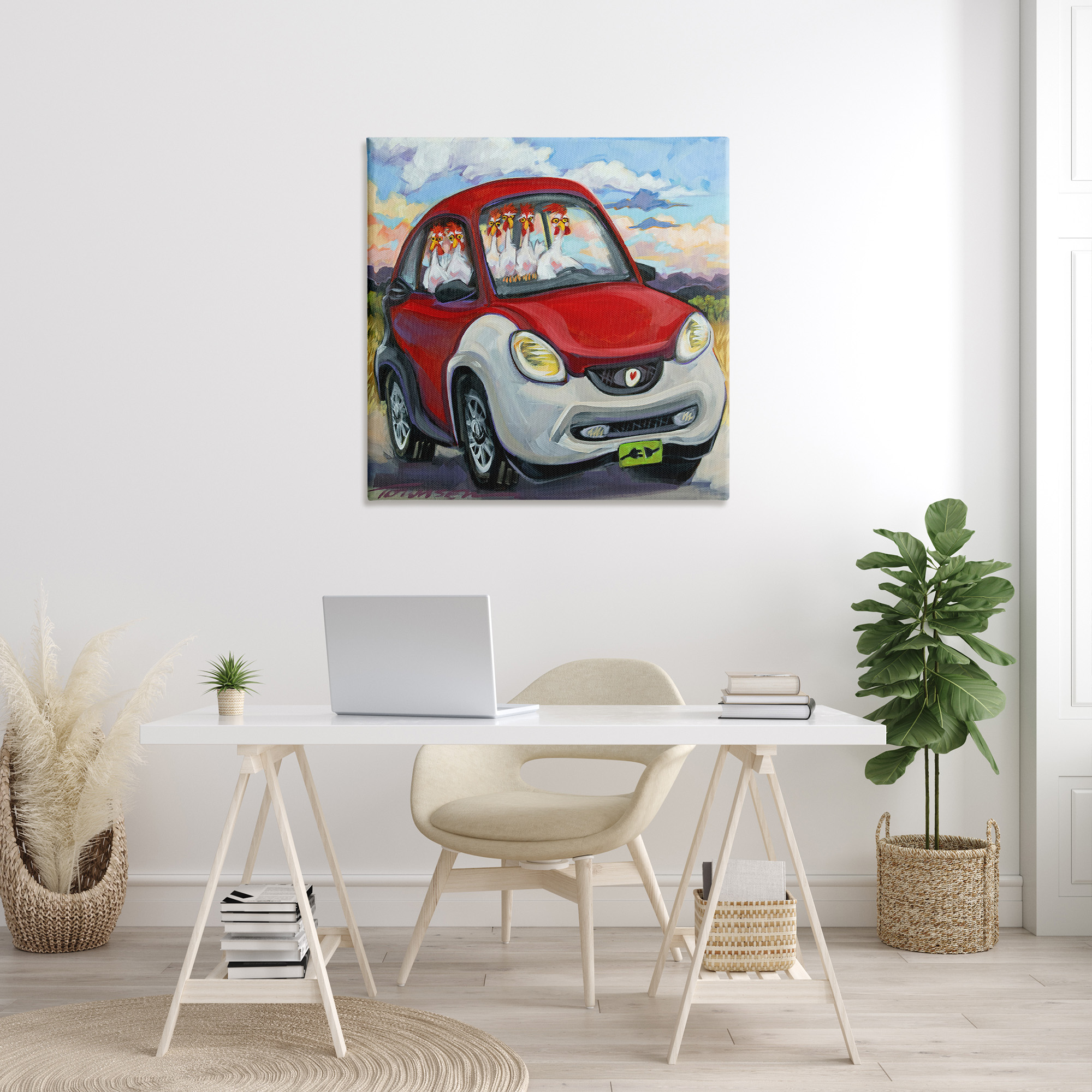 Stupell Industries Chickens Driving Car Animals & Insects Painting Gallery Wrapped Canvas Art Print Wall Art, 36 x 36