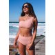 thumbnail image 3 of ABPHQTO Bikini rosa de cintura alta con ribete festoneado y un hombro para mujer, 3 of 5
