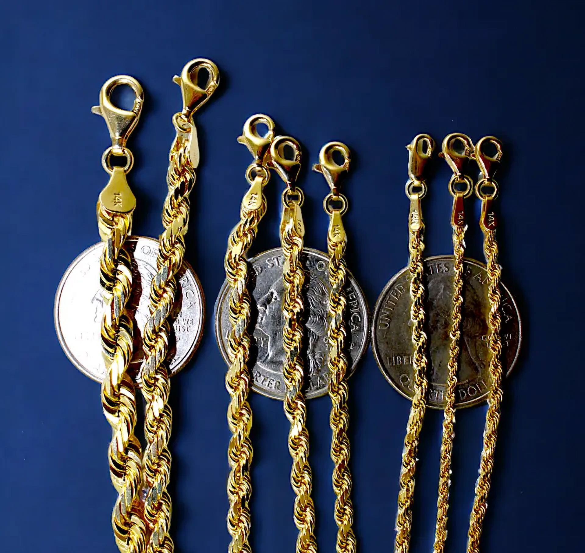 14K Yellow Gold Solid Rope Chain Necklace Diamond Cut Real Men Women Jewelry 6.0mm | 22 Inches