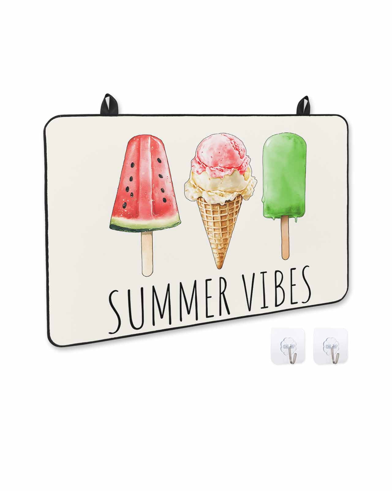 nqOlkjepod Large Induction Cooktop Protector Mat 24"x21", Summer Ice Cream Stove Top Covers for Electric Stove, Beige Dessert Watermelon Decorative Stove Burner Cover Mats, Glass Top Stove Cover