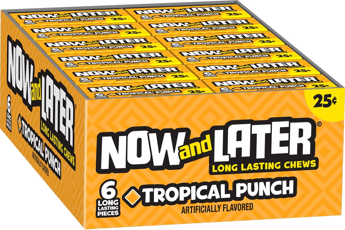 Now and Later, Original Tropical, Fruit Punch Taffy Chews Candy, 0.93oz (Box of 24)