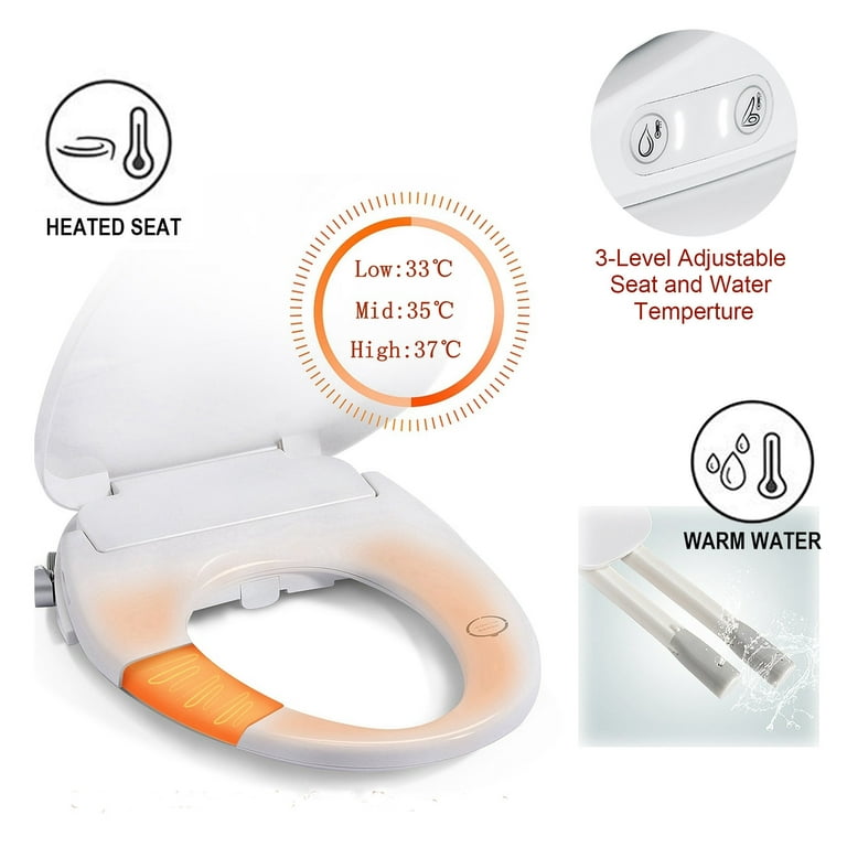 Amucolo Elongated LED Light Electric Bidet Seat Toilet Seat Heated Toilet Seat in White with Warm Air Dryer and Night Light