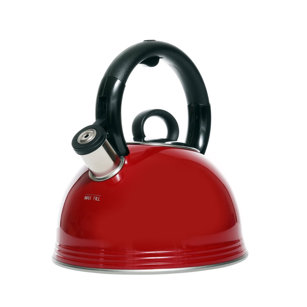 Copco 2.1 Qt Whistling Stainless Steel Tea Kettle, Glossy Red