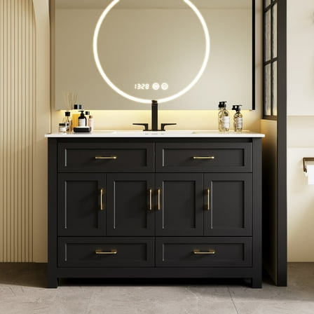 48"Bathroom Vanity, Freestanding Bathroom Vanities with Sink,Bathroom Storage Cabinet with 4 Soft close doors and 4 drawers, Black