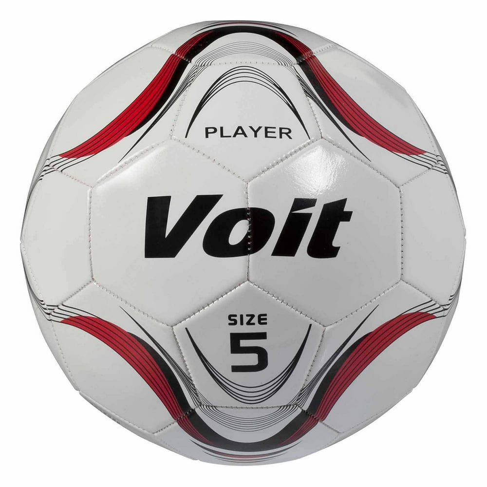 Voit Size 5 Player Soccer Ball, Deflated, White and Red Graphic