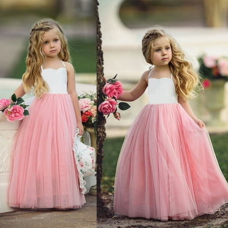 Princess Kids Girls Wedding Dress Party Prom Birthday Strap Tulle Tutu Dresses