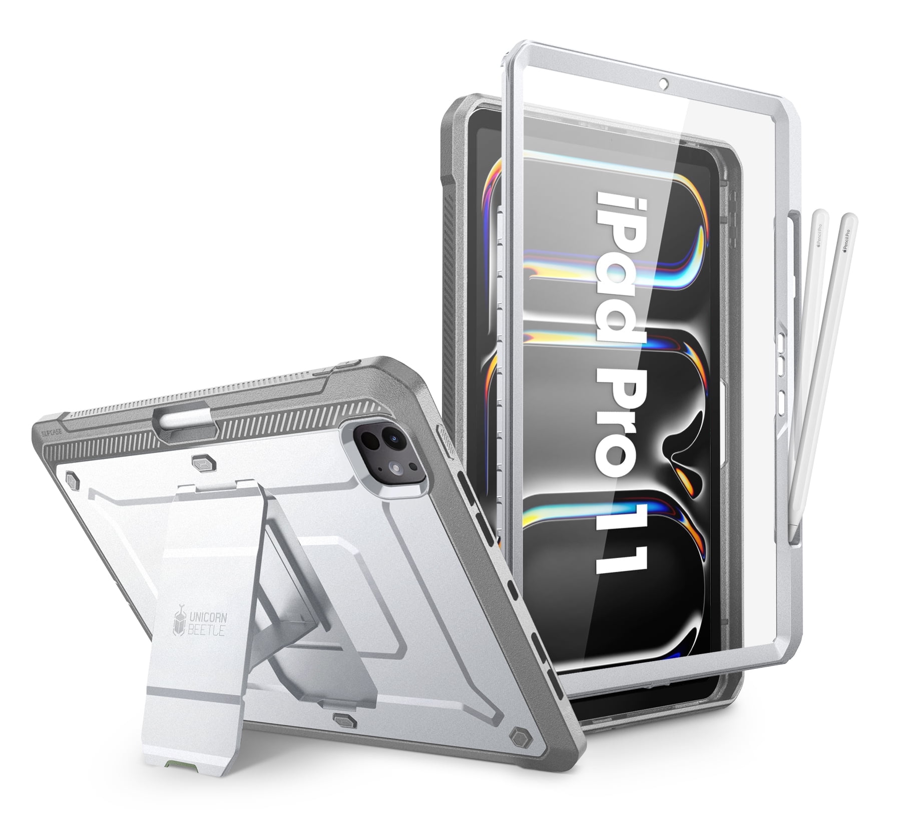 SUPCASE for iPad Pro 11 Inch Case M4 2024 5th Generation with Pencil Holder (Unicorn Beetle Pro), [Built-in Screen Protector & Stand] Full-Body Rugged Cover, White