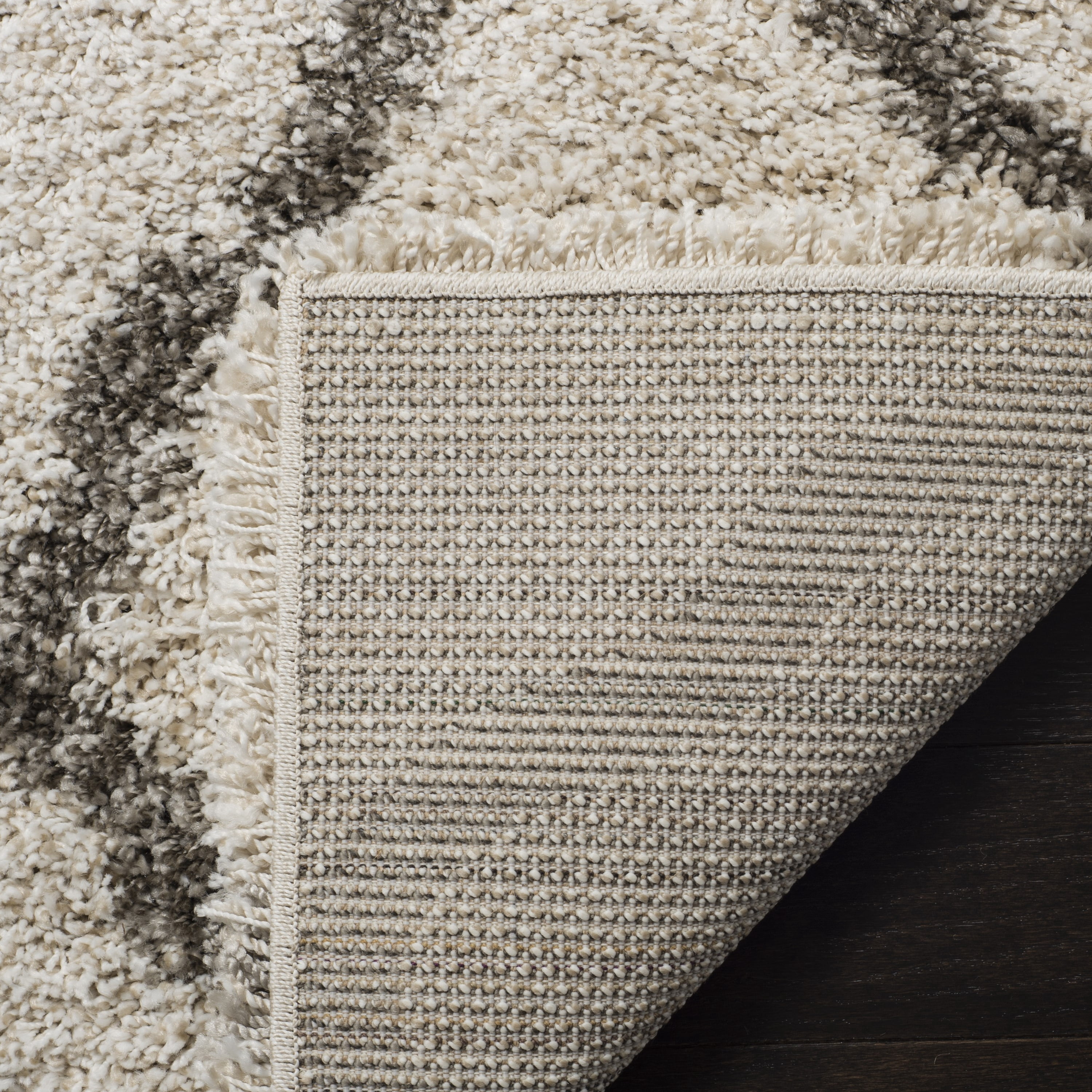 SAFAVIEH Hudson Aline Plush Geometric Shag Area Rug, Ivory/Grey, 5' x 5' Square