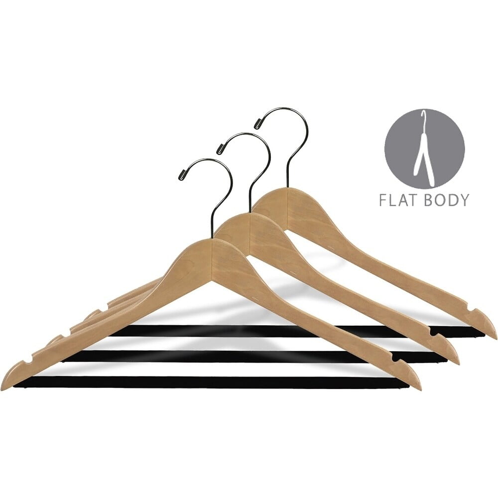 INTERNATIONAL HANGER 20 inch Natural Wood Suit Hanger with Flocked Non-Slip Bar, 25 Pack
