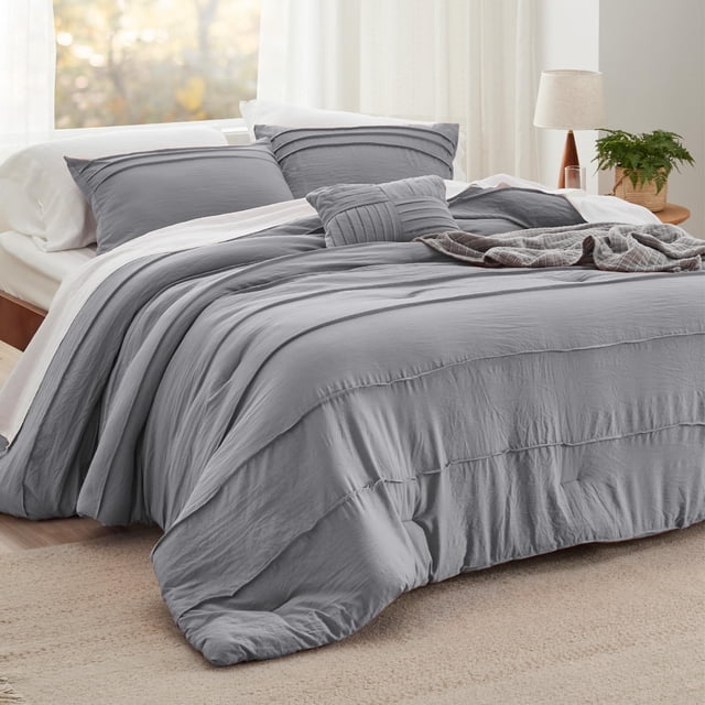 Juego de Edredón Bedsure King con Pliegues Pinch 4 Piezas Gris Boho