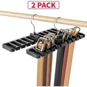 SNNROO Belt Hanger Rack Holder 2 Pack, Sturdy Belt with 360 Degree Swivel, 11 Large Belt Hooks for Closet, Non Slip Rubberized Belt Storage, Black