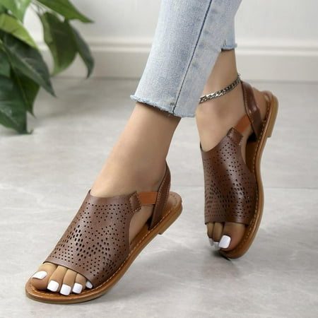 

Womens Summer Trends!AXXD Women s Sandals Breathable Flat Bottom Hollowed-out Flat Sole Sandals For Girls Clearance Size 8.5