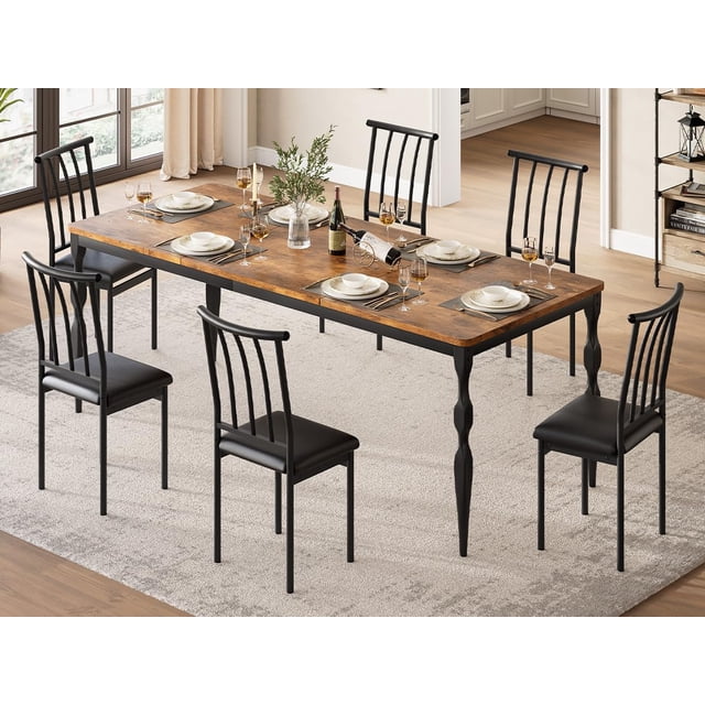 78.8-Inch Rustic Farmhouse Dining Table for 6 – Long Wooden Rectangular Dining Table with Sturdy Legs for Large Families & Gatherings