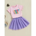 thumbnail image 3 of Musuos Little Girls Summer Skirt Outfits 1-6 Years Letter Embroidery Short Sleeve Round Neck T-shirt with Tulle Mini A-Line Skirt Set, 3 of 8