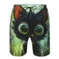 Adobk Cute BigEyed Black Cat Print Men's Swim Trunks Hawaiian Bathing
