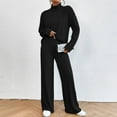 thumbnail image 3 of CILENON Womens Travel Outfit Women's High Neck 2 Piece Sweatsuit Long Sleeve Knit Sweater Tops Wide Leg Pants Set Outfits Active Wear Sets for Women Travel Clothes Women (Black,S), 3 of 5