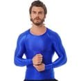 thumbnail image 1 of Jhaoyu Men's Glossy Long Sleeve Compression Shirts Athletic Workout Sports Rash Guard Undershirt Blue M, 1 of 6