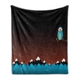 thumbnail image 1 of Landscape Soft Flannel Fleece Throw Blanket, Graphic Art of Night Owl and Mountain View Sea Waves, Cozy Plush for Indoor and Outdoor Use, 70" x 90", Deep Sky Blue Dark Rust, by Ambesonne, 1 of 5