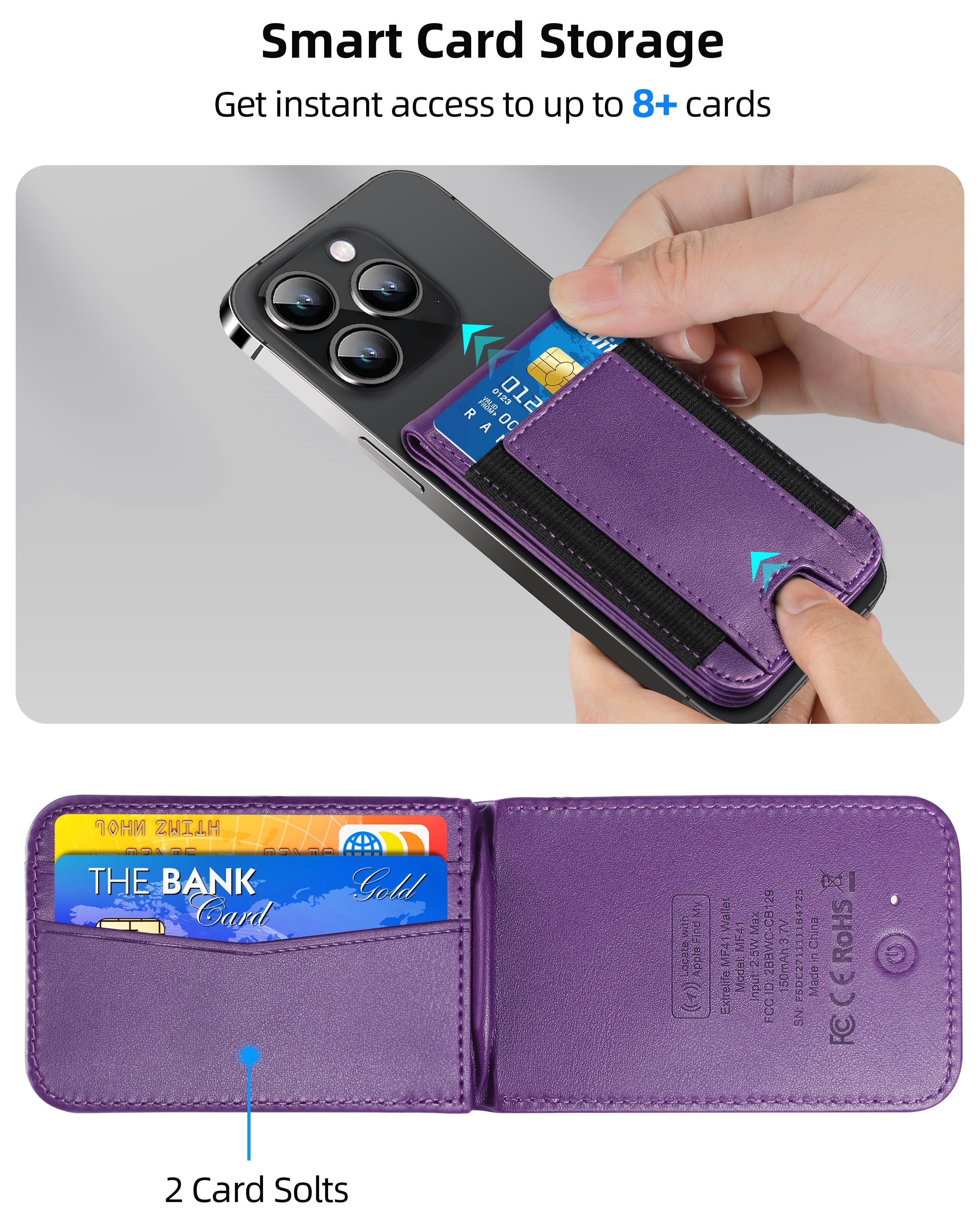 ExtreLife Magnetic Wallet with Find My, Magnetic Card Holder with Adjustable Phone Stand Compatible for iPhone 17/16/15/14/13/12 Series, RFID, Leather, Fits 8 Card