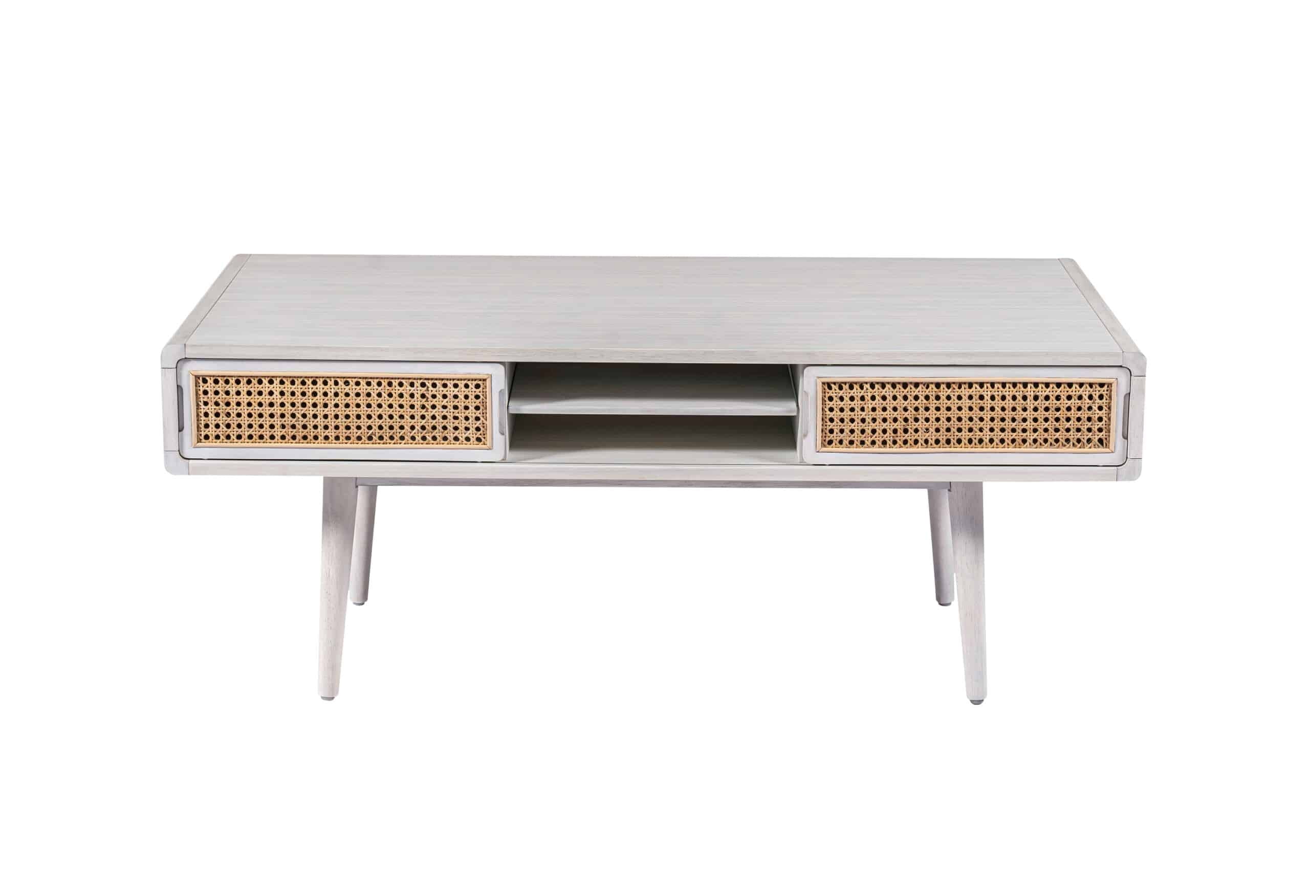Cambria Coffee Table - Zebrano Whitewash/Natural Cane