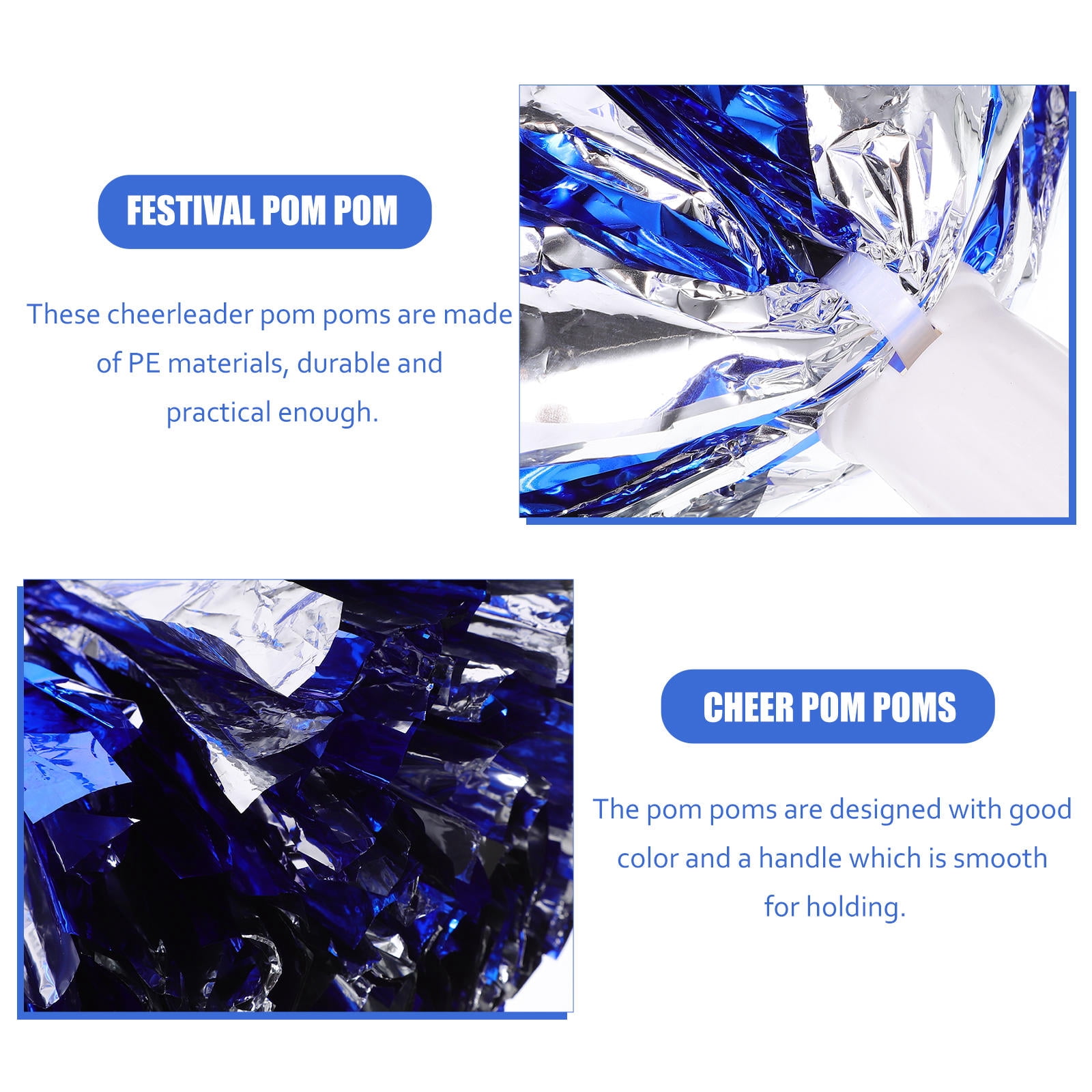 EXHUMKY Exhumky Cheerleader Pom Poms Blue Pe Durable for Xmas Party 8Pcs