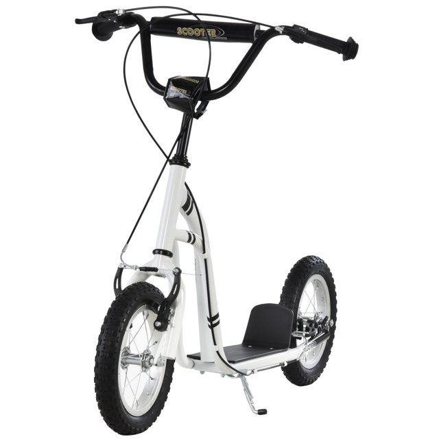 CoSoTower Dual Brakes Kick Scooter 12-Inch Inflatable Front Wheel Ride On Toy for Age 5+, White