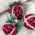 thumbnail image 3 of Adornos navideños de bolas a cuadros, adornos de bolas de tela a cuadros de búfalo negros y rojos de 3 pulgadas con piñas y vegetación, 6 uds., 3 of 5