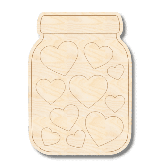 Unfinished Wood Etched Jar of Hearts Shape 8" / 1/8"