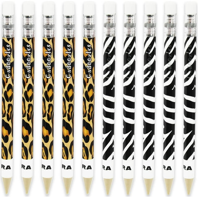 Zebra Cadoozle Mini Mechanical Pencil - 0.7mm Lead - Novelty Zebra and Cheetah Animal Print - 10 Pack