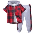 thumbnail image 3 of Agkizg Toddler Boys Clothing Set 2 Piece Outfit Short Sleeve Hooded Plaid Top Pants Set, 3 of 7