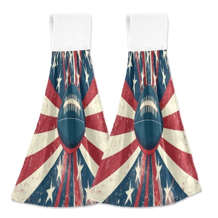 BZSMCE Hanging Hand Towels Fashion Old Glory Football Pattern 2-Pack - Velcro Style Bathroom Kitchen Towels