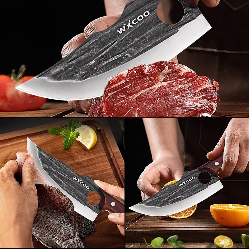 2PCS Handmade Utility Knife Stainless Steel Vegetable Chopper Multipurpose Chef Knife Sharp Durable Forged Kitchen Cutting Knife Fruit Fish Meat Cleaver Boning Knife for Cooking