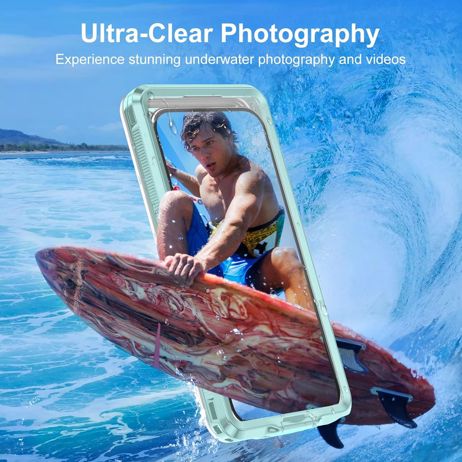 KOMI Waterproof Phone Case, Underwater Snorkeling Diving Phone Case, Universal Self-Check Water Proof Pouch Dry Bag Up to 6.9 Inch for iPhone 15/14/13/12/11/Samsung S24/S23/Google Series - Green