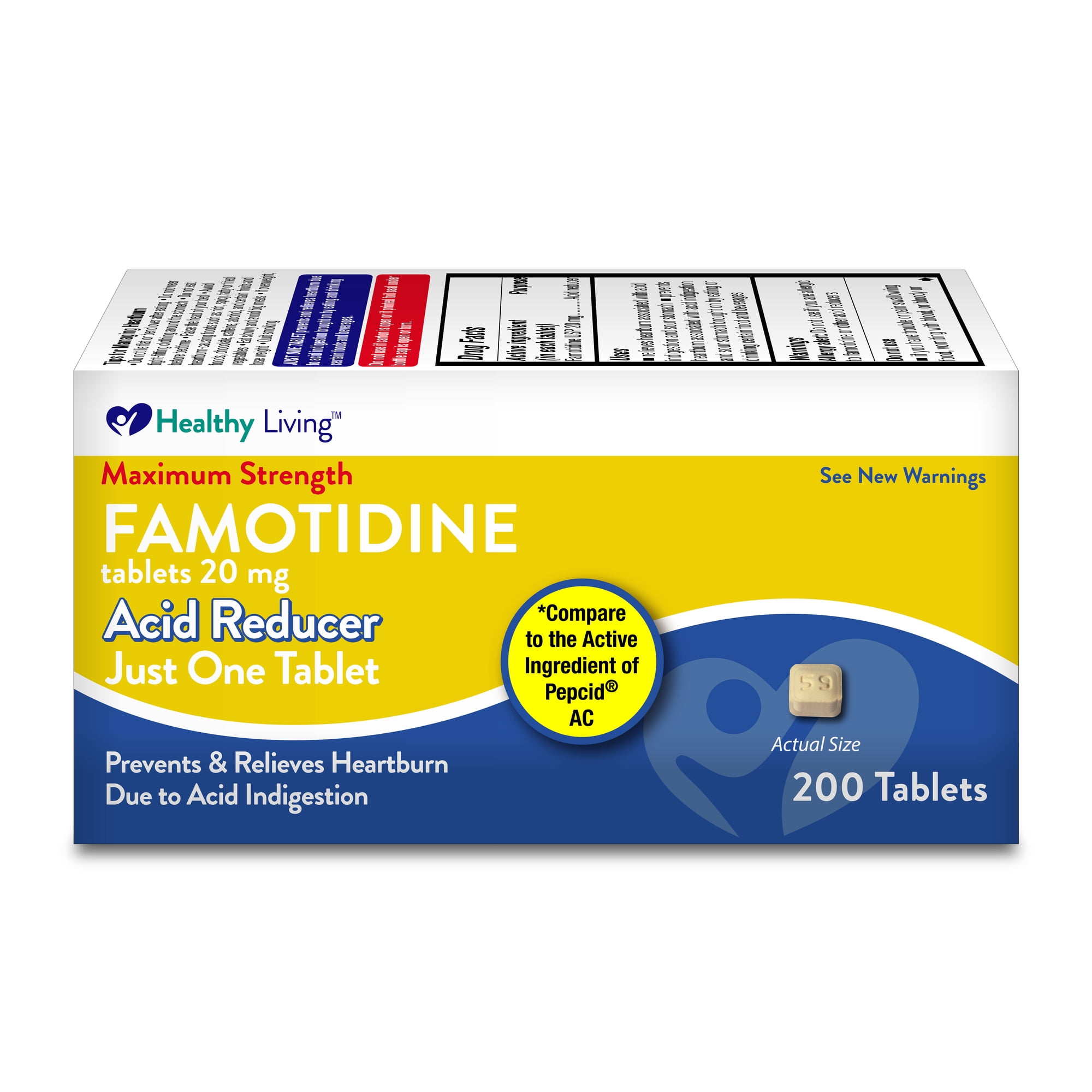 Healthy Living Acid Reducer for Heartburn and Indigestion Relief, 20mg Famotidine, 200 Tablets