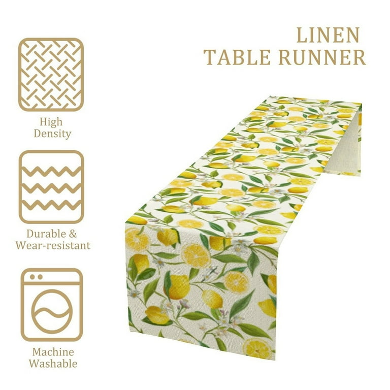 Summer Spring Yellow Lemon Linen Table Runner for Kitchen Dining