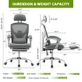 thumbnail image 4 of EDX Ergonomic High Back Office Chair with Reclining & Lumbar Support, Adjustable Headrest, Footrest, Padded Arms, Gray, 4 of 7