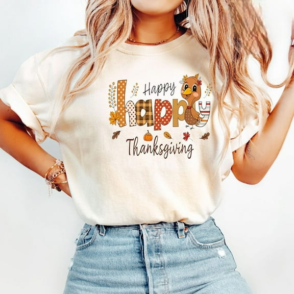 Happy Happy Thanksgiving T-Shirt, Cute Turkey Shirt, Thanksgiving Shirt, Thankful Shirt, Thanksgiving Gift